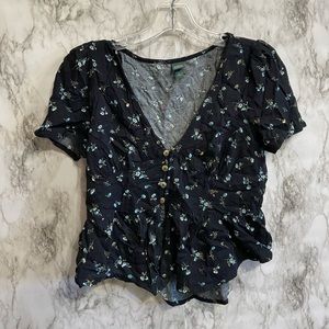 Wild Fable Flower Printed Black Crop Top